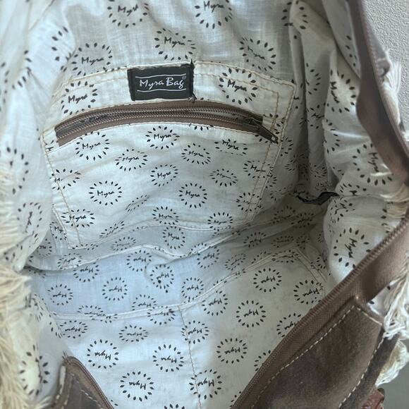 Myra Hairon Leather Canvas Leaf Print Western Boho Small Handbag Boho - Picture 5 of 12